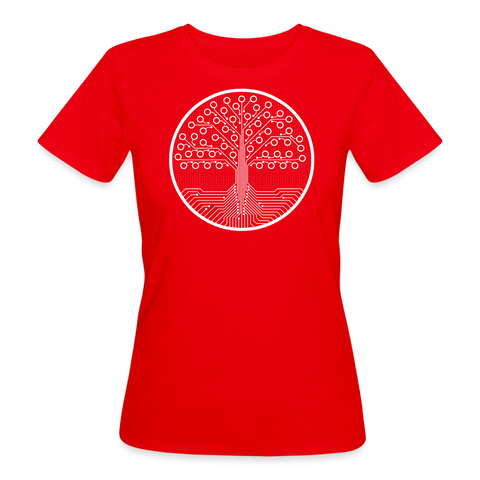 Women's Organic T-Shirt circuit board of live - red